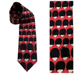 Ian Heath Neck Tie Necktie 100% Silk Queen's Guard Red British Christmas Cat